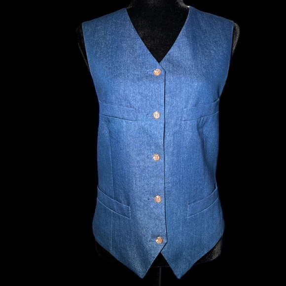 Anne Klein - Blue Denim & Pinstrip Vest - Size 6 - Picture 1 of 5